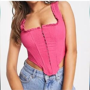Pink Hook & Eye Front Closure Corset Crop Top